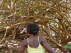 Ebony amateur Noemie Bilas drops her clothes to show her pussy