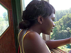 Ebony amateur Noemie Bilas drops her clothes to show her pussy