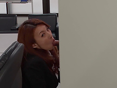 Long-haired japanese beauty gives a sloppy blowjob before getting railed