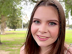 Petite teen with natural tits rides Donnie Rock's cock in pov