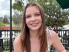 Petite teen with natural tits rides Donnie Rock's cock in pov