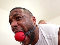 Handsome black dude bends over to be fucked by a white stud