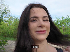 Hardcore outdoors fucking with small tits brunette Jenny Doll