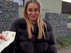 Blonde Lucky Bee wearing nylon stockings gets fucked in POV