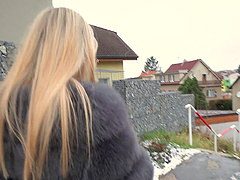 Blonde Lucky Bee wearing nylon stockings gets fucked in POV