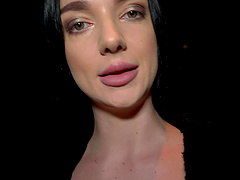 Long-haired brunette gets a deepthroat blowjob from her loving couple