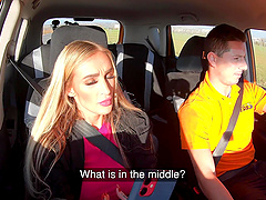 Stunning blonde Daisy Lee shows her blowjob skills and gets fucked