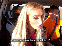 Stunning blonde Daisy Lee shows her blowjob skills and gets fucked