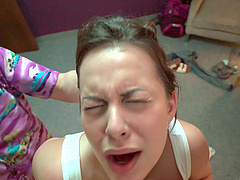 Long-haired beauty Mia Rose gives a sloppy blowjob before getting fucked