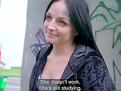 Tattooed hottie takes a cumshot on her nice ass