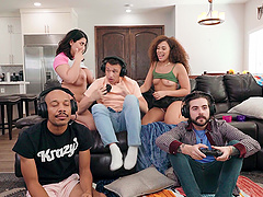 FFM threesome on the sofa with hot Willow Ryder and Sarah Arabic