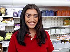 Provocative shop worker Aubry Babcock bends over to be fucked