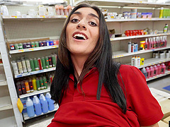 Provocative shop worker Aubry Babcock bends over to be fucked