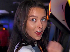 Petite brunette gets pounded in public for your viewing pleasure