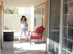 Tattooed hottie rides cowboy style and shows off her nice ass