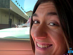 Long-haired brunette Aubry Babcock in a public pov fuck