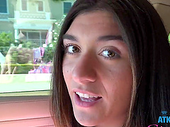 Long-haired brunette Aubry Babcock in a public pov fuck