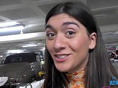 Long-haired brunette Aubry Babcock in a public pov fuck