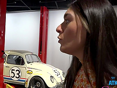 Long-haired brunette Aubry Babcock in a public pov fuck