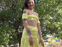 Tattooed hottie Angel Windell shows off her natural tits in pov