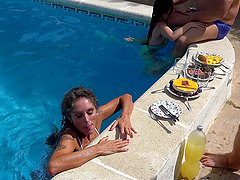 Beautiful long-haired girl Massy Sweet has sex outside in a hot bikini.