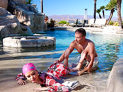 Sunbathing leads to passionate sex with brunette Scarlett Alexis