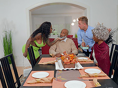 Big tits ebony Destiny Mira and her friends share a hard dick