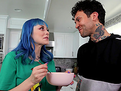 Shaved pussy closeup before big cumshot