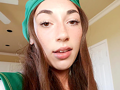 Long-haired brunette Tiana Blow gives a sloppy blowjob