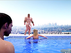 Big cocked studs take Monica Rossi for a wild poolside romp