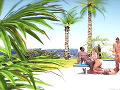 Big cocked studs take Monica Rossi for a wild poolside romp