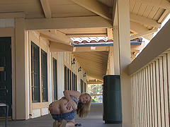 Blonde bombshell Sarah flaunts her fake tits in sexy solo session