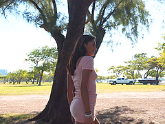 Natural tits and a nice ass on display in public