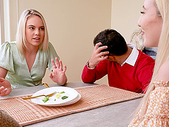 Blonde bombshell gets her pussy pounded in a steamy threesome