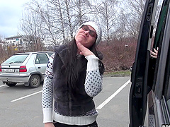 Bella Berneta gives a sloppy blowjob on the bus