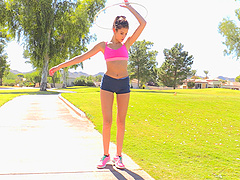 Skinny brunette Roxanna gets naughty in public