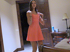 Slim brunette Roxanna shows off her skills in a public backstage solo session