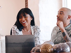 Asian beauty Ember Snow dominates in a hot cowgirl ride