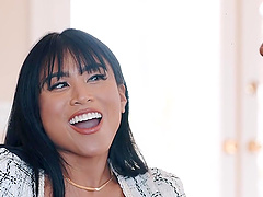 Asian beauty Ember Snow dominates in a hot cowgirl ride