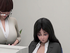 Fake tits bounce in hot lesbian office encounter