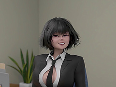 Fake tits bounce in hot lesbian office encounter