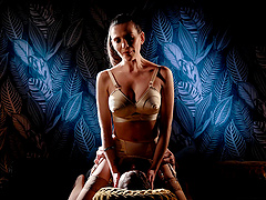 Nylon-clad couple explores their kinky desires in steamy hotel room session