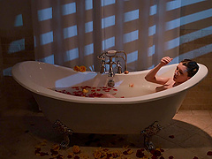 Natural tits babe Leana Lovings gets spanked in lingerie