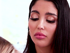 Inked vixens Vanessa Sky and Anna Claire Clouds share a huge cock