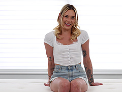 Skinny girl gets pounded in doggystyle by big cocked stud