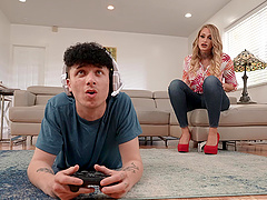 Tattooed milf gets fingered doggystyle by her son's friend