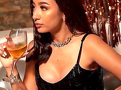 Curvy brunette in lingerie teases with her big ass and twat