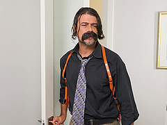 Hairy latina gives a sloppy blowjob and gets covered in cum