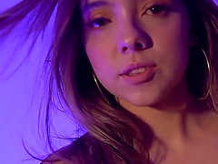 Curly-haired latina teen pleasures herself on webcam