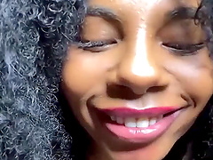 Natural tits ebony girl shows off her masturbation skills